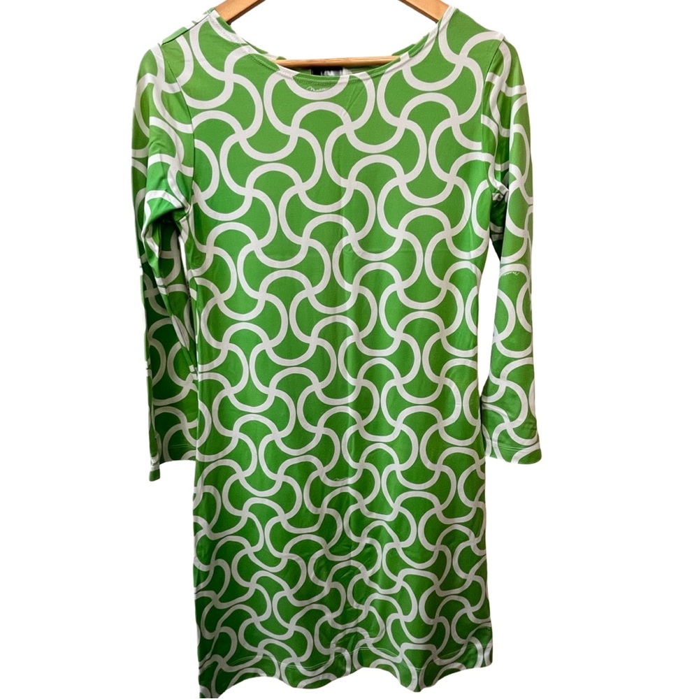 Melly M Green and White Geometric Print Dress Women's Size Small